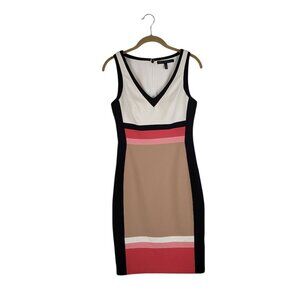 White House Black Market Colorblock Sheath Dress Pink Beige Black Ivory Size 2